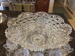 Vintage Smith Glass Flared Daisy & Button Clear Punch Bowl (ONLY) 17 1/2 D