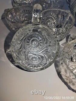 Vintage Smith Glass Punch Set, Pinwheel & Star Design, 12 pieces