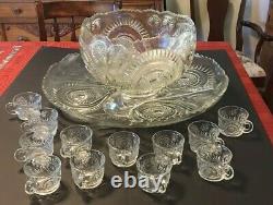 Vintage Smith Glass Punch Set, Pinwheel & Star Design, 15 pieces