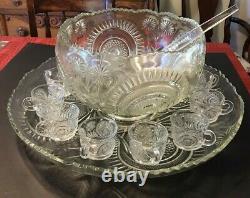Vintage Smith Glass Punch Set, Pinwheel & Star Design, 15 pieces