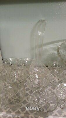 Vintage Star of David Crystal Punch Bowl Set with 11 cups Ladle