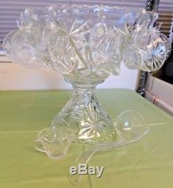 Vintage Star of David Crystal Punch Bowl Set with 12 cups and Ladle