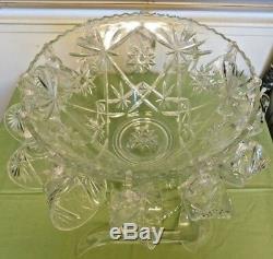 Vintage Star of David Crystal Punch Bowl Set with 12 cups and Ladle