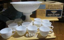 Vintage Thatcher McKee Concord Milk Glass Punch Bowl Set, 14 Pc in Original Box