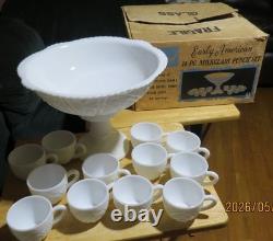 Vintage Thatcher McKee Concord Milk Glass Punch Bowl Set, 14 Pc in Original Box