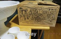 Vintage Thatcher McKee Concord Milk Glass Punch Bowl Set, 14 Pc in Original Box