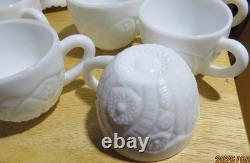 Vintage Thatcher McKee Concord Milk Glass Punch Bowl Set, 14 Pc in Original Box