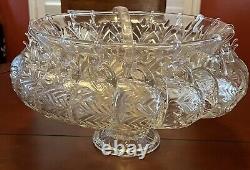 Vintage The Jeannette Glass Co Feather Crystal PunchBowl 39 Piece Set EUC