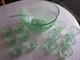 Vintage Tiara Chantilly Green Glass Punch Bowl with 12 Glasses