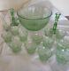 Vintage Tiara Chantilly Green Punch Bowl and 12 cups and 2 candle sticks