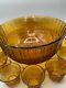 Vintage Tiara Glass Co. 1970's Amber Sandwich Pattern Punch Bowl with 12 Cups