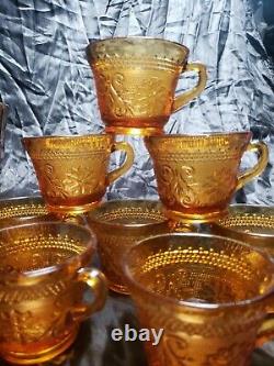 Vintage Tiara Indiana Glass Amber Sandwich Pattern Punch Bowl and 24 Cups Silver