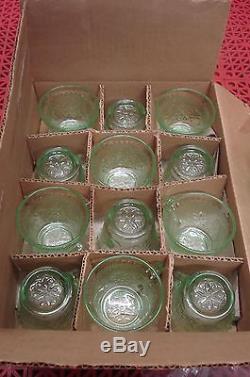Vintage Tiara Indiana Glass Green Chantilly Sandwich Punch Bowl Cups Ladle NEW