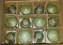 Vintage Tiara Indiana Sandwich Glass Chantilly Green Punch Bowl Cups 22pcs