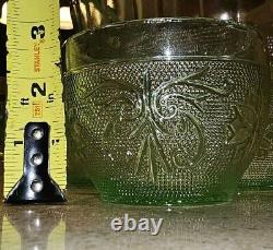 Vintage Tiara Indiana Sandwich Glass Chantilly Green Punch Bowl Cups 22pcs