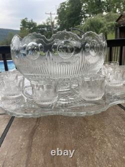 Vintage Tiffin Franciscan Bullseye Punch Bowl, Huge Plate, & 15 Cups. 30lbs