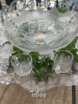 Vintage Tiffin Franciscan Bullseye Punch Bowl, Huge Plate, & 15 Cups. 30lbs