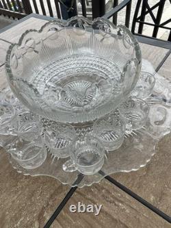 Vintage Tiffin Franciscan Bullseye Punch Bowl, Huge Plate, & 15 Cups. 30lbs