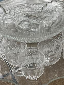Vintage Tiffin Franciscan Bullseye Punch Bowl, Huge Plate, & 15 Cups. 30lbs
