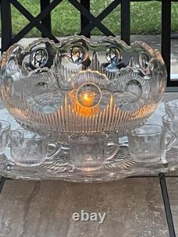 Vintage Tiffin Franciscan Bullseye Punch Bowl, Huge Plate, & 15 Cups. 30lbs