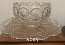 Vintage Tiffin-Franciscan Moon & Stars Glass PUNCHBOWL w 12 Cups & Underplate