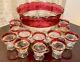 Vintage Tiffin/Indiana Glass Kings Crown Ruby Punch Bowl Set With 12 Footed Cups