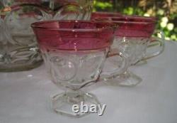 Vintage Tiffin/Indiana Glass Kings Crown Ruby Punch Bowl Set With 12 Footed Cups
