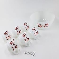 Vintage Tom And Jerry Fire King Anchor Hocking Milk Glass Punch Bowl and cups Eg