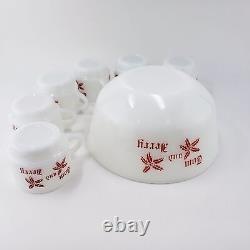 Vintage Tom And Jerry Fire King Anchor Hocking Milk Glass Punch Bowl and cups Eg