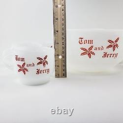 Vintage Tom And Jerry Fire King Anchor Hocking Milk Glass Punch Bowl and cups Eg