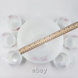 Vintage Tom And Jerry Fire King Anchor Hocking Milk Glass Punch Bowl and cups Eg