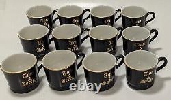 Vintage Tom & Jerry Black with Gold Gilt Punch Bowl Set by Hall Pottery, 12 Cups