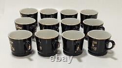 Vintage Tom & Jerry Black with Gold Gilt Punch Bowl Set by Hall Pottery, 12 Cups