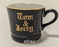 Vintage Tom & Jerry Black with Gold Gilt Punch Bowl Set by Hall Pottery, 12 Cups