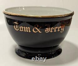 Vintage Tom & Jerry Black with Gold Gilt Punch Bowl Set by Hall Pottery, 12 Cups