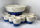 Vintage Tom Jerry Ceramic Punch Bowl Set Bowl 9 Mugs Cups Egg Nog Blue