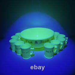 Vintage Tom & Jerry Custard Glass McKee Punch Bowl Set & 12 Mugs Glows