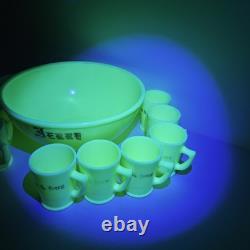 Vintage Tom & Jerry Custard Glass McKee Punch Bowl Set & 12 Mugs Glows