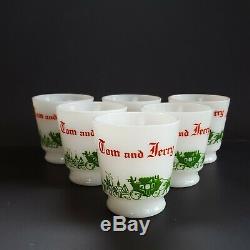 Vintage Tom & Jerry Egg Nog Punch Bowl Set Hazel Atlas Milk Glass 6 Cups Holiday