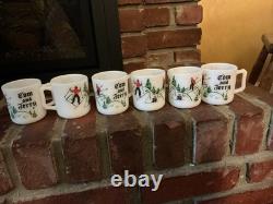 Vintage Tom Jerry Glass Ski Skier Punch Bowl Set Bowl 6 Mugs Cups Hazel Atlas