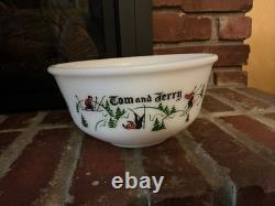 Vintage Tom Jerry Glass Ski Skier Punch Bowl Set Bowl 6 Mugs Cups Hazel Atlas