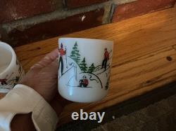 Vintage Tom Jerry Glass Ski Skier Punch Bowl Set Bowl 6 Mugs Cups Hazel Atlas