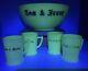 Vintage Tom & Jerry McKee Jadeite Custard Glass Punch Bowl Set & 5 Mugs RARE