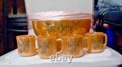 Vintage Tom & Jerry Rare Peach Punch Bowl Set Anchor Hawking 5 Piece Set