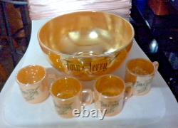 Vintage Tom & Jerry Rare Peach Punch Bowl Set Anchor Hawking 5 Piece Set