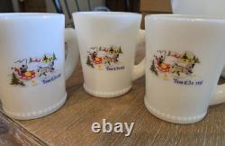 Vintage Tom & Jerry Sleigh Scene Beaded Rim Punch Bowl & 6 Mugs McKee Milk Glass