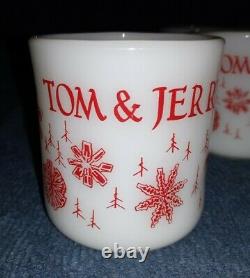 Vintage Tom & Jerry Snowflake Bowl & 10 Eggnog Cups Milk Glass-Fire KingRARE