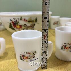 Vintage Tom and Jerry Christmas Punch Bowl 12 Mug Set Milk Glass WithOriginal Box