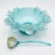 Vintage Turquoise Cased Glass Punch Bowl With 9 Cups And Ladel Read Description
