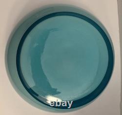 Vintage Turquoise Cased Glass Punch Bowl With 9 Cups And Ladel Read Description